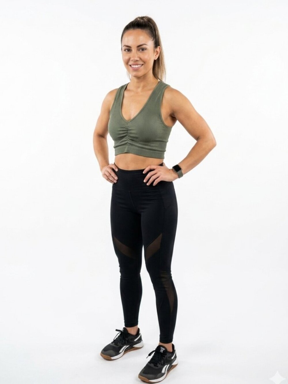 Aerie Superchill Seamless Ruched Bra Top Olive Green Size XS